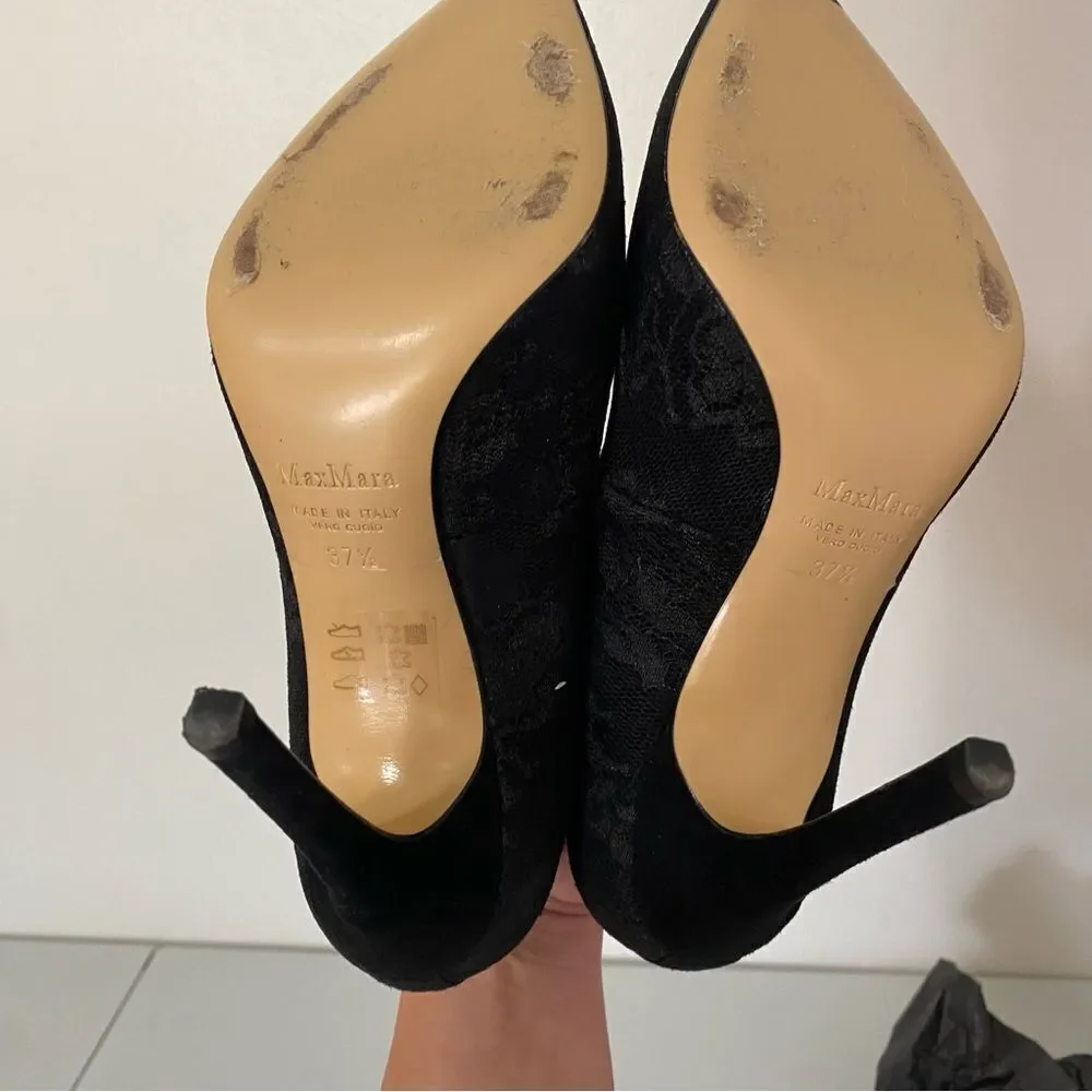 MAXMARA Black Pointed toe Lace Overlay Stiletto Pumps - Picture 7 of 9